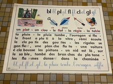 affiche scolaire "sons BR-PR -GR- CR et BL- PL- GL- CL" lecture années 60
