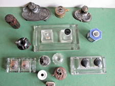 LOT  ANCIENS  ENCRIERS  VERRE BRONZE CRISTAL CERAMIQUE LAITON PORCELAINE