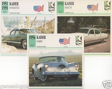 3 FICHES AUTOMOBILE USA CAR KAISER DRAGON MANHATTAN DARRIN 1951-1955