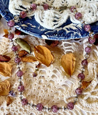 Collier ancien perles verre Murano inclusions pâte de verre tons rose or  47 cm