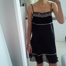 Vintage Slip Dress Floral Embroidery Black Size M Brand Miran