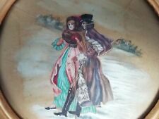 Ancien tableau ovale sur soie