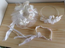 diadème jarretière bouquet de mariée, vintage années 70,roses lys tulle