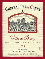 75/164 Etiquette Label CÔTES DE BOURG 1981 CHÂTEAU DE LA COTTE, TESSEYRE SAMONAC