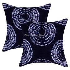 Taie d'oreiller boho hippie yoga housse de coussin bleu Shibori tie dye décor...