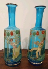 PAIRE DE CARAFES ÉMAILLÉES DANSEURS CAKE WALK XIX ème OLD ENAMELED CARAFES