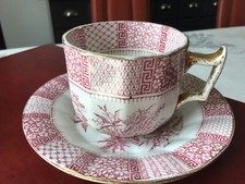 TASSE A CAFE et SOUS-TASSE DECOR ASIATIQUE KG LUNEVILLE DENTELLE ROSE 1900