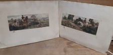 2 Gravure aquarelles XIXème scène de chasse à courre Angleterre 1905