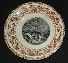 Assiette parlante vers 1890 GIEN " CHASSE AU SANGLIER "