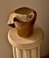 Lourd Vase grès vernissé coloris pain d'épice Vintage Signé à identifier! TBE