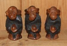 Statuettes figurines les 3 Singes de la Sagesse en bois 10 cm Art Africain