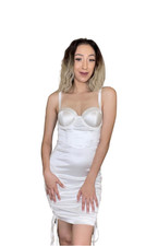 White satin bodycon midi dress