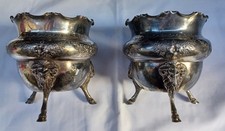 Rare antiquité  paire de cache pot métal argent tripode a téte de belier 19 eme 