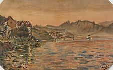Provence paysage marin des calanques vers Marseille aquarelle vers 1870 signée