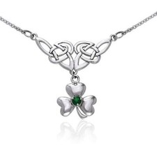 Noeud Celtique Trèfle Irlandais Chance 925 Argent Collier Vert Verre Bijoux