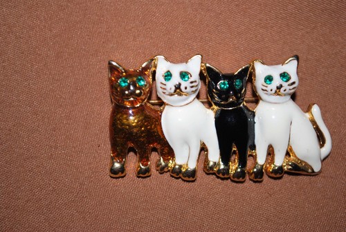 Cat quartet pin - cat, brooch