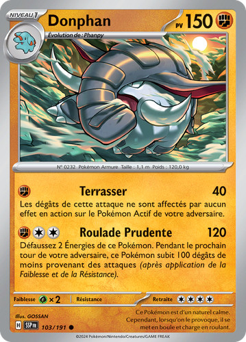 Carte pokémon donphan - carte, 103/191