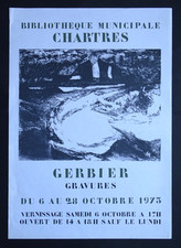 GERBIER Gravures Affiche originale de 1973 Exposition Bibliothèque de Chartres