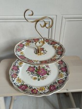 Ancien présentoir à gâteaux cup cake serviteur France faïence de Salins fleurs