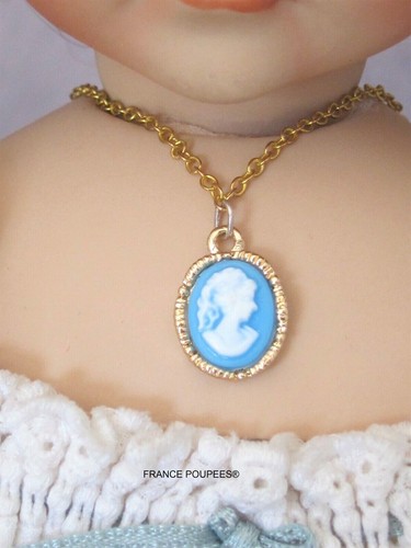 Collier camée bleu mini - collier,