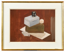 BELLE NATURE MORTE AUX ACCESSOIRES DE MAGICIEN 1950 (2)