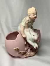 Pâques Bunny Lapin Enfant Vase Allemagne Bisque c1900 Rare Schafer & Vater