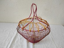 Ancien Panier à salade en métal rouge et jaune