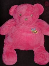 Grand doudou peluche ours rose fushia brodé abeille NOUNOURS 31cm