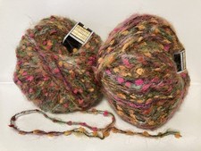 lot de 10 pelotes de laine Mohair Fantaisie Kaki Pompons Colorés