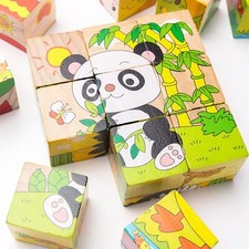 Animal Forest Cube Bois Bloquer Puzzles Puzzle de Développement Jouets Educat...