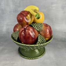 Centre de table corbeille coupe de fruits pomme banane trompe l'oeil barbotine