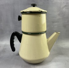JAPY ancienne cafetière en tôle émaillé crème jaune pale complète, état moyen