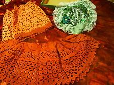 Lot = Chapeau et parapluie pour jupon poupée et mariée, broderie anglaise