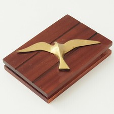 SUPERBE CALEPIN VINTAGE 1970 EN TECK & MOUETTE OISEAU LAITON 70S 1970S