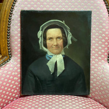 Ancien Tableau HST - Ecole Suisse 19ème - Portrait d'une Femme à la Coiffe