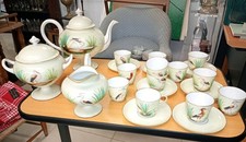 Rare Service à café, Vieux Paris Porcelaine XIXème Décor aux oiseaux Échassiers