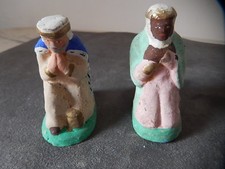 2 ANCIENS SANTONS CRÈCHE NOEL XIX XX ème ROIS MAGE BALTHAZAR MELCHIOR PEINTURE