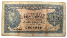 BILLET du MONDE - Premier Billet de MALAISIE - 10 Cent - P 1 - TB