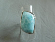 BAGUE PIERRE NATURELLE LARIMAR BLEU CIEL GRIS ARGENT MASSIF 925 BLUE RING T 55