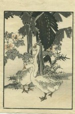 Ancienne estampe japonaise sur bois oiseaux et oies vers 1890 Ukiyo-e Asie