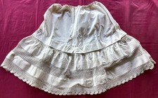 Ancien Jupon en lin et fine broderie au crochet, hauteur 61 cm