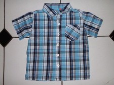 CHEMISE ENFANT GARCON BLEUE/BLANCHE A CARREAUX MC MARQUE TOPOLINO T.86 CM 18/24M