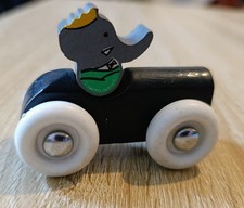 Voiture minature en bois noir Babar, jouet vintage fabriqué en France