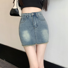 Femme Court Jeans Jupe Culotte Jupe-Culotte Moulant Bord Brut Frange Fête Sexy