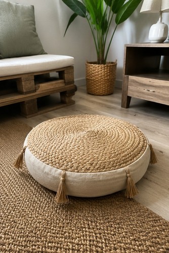 Pouf rond beige - , boheme