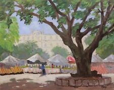 Tableau paysage Midi Côte d'Azur scène marché NICE Paillon été huile toile 1940