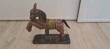 ANCIEN POLYCHROME STATUETTE DECO CHEVAL EN BOIS RAJASTHAN AYYANAR 18eme 19eme