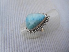 Bague en argent massif 925, cabochon de Larimar naturel, Taille 56 B45 lot