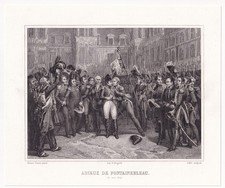 Gravure XIXe Napoléon Bonaparte Adieux de Fontainebleau Garde Impériale