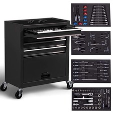 AREBOS Chariot d'atelier avec 4 Compartiments 4 tiroirs  roulement à Billes Noir